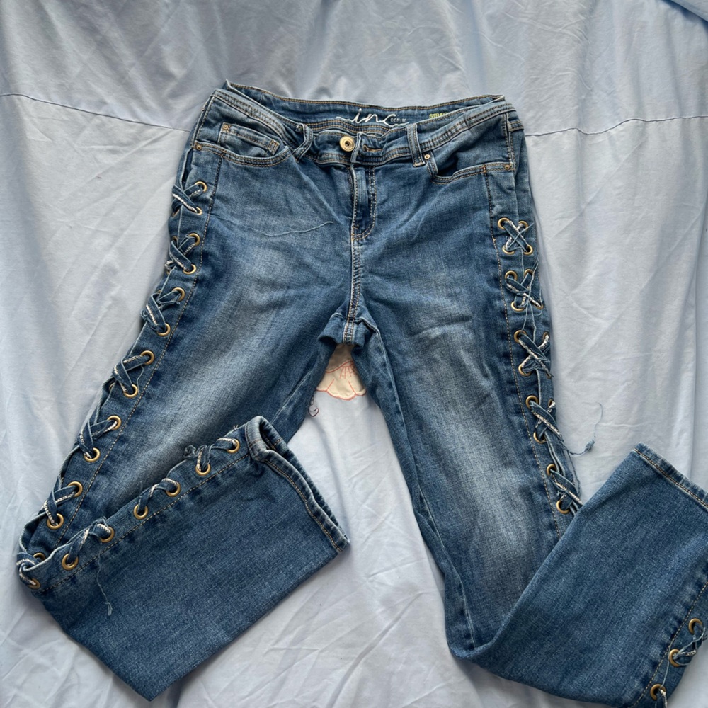 Women's Blue Lace-Up Jeans